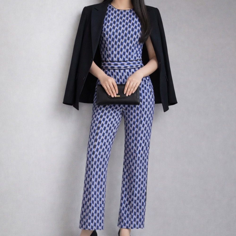 Anthropologie Geometric Blue Jumpsuit
